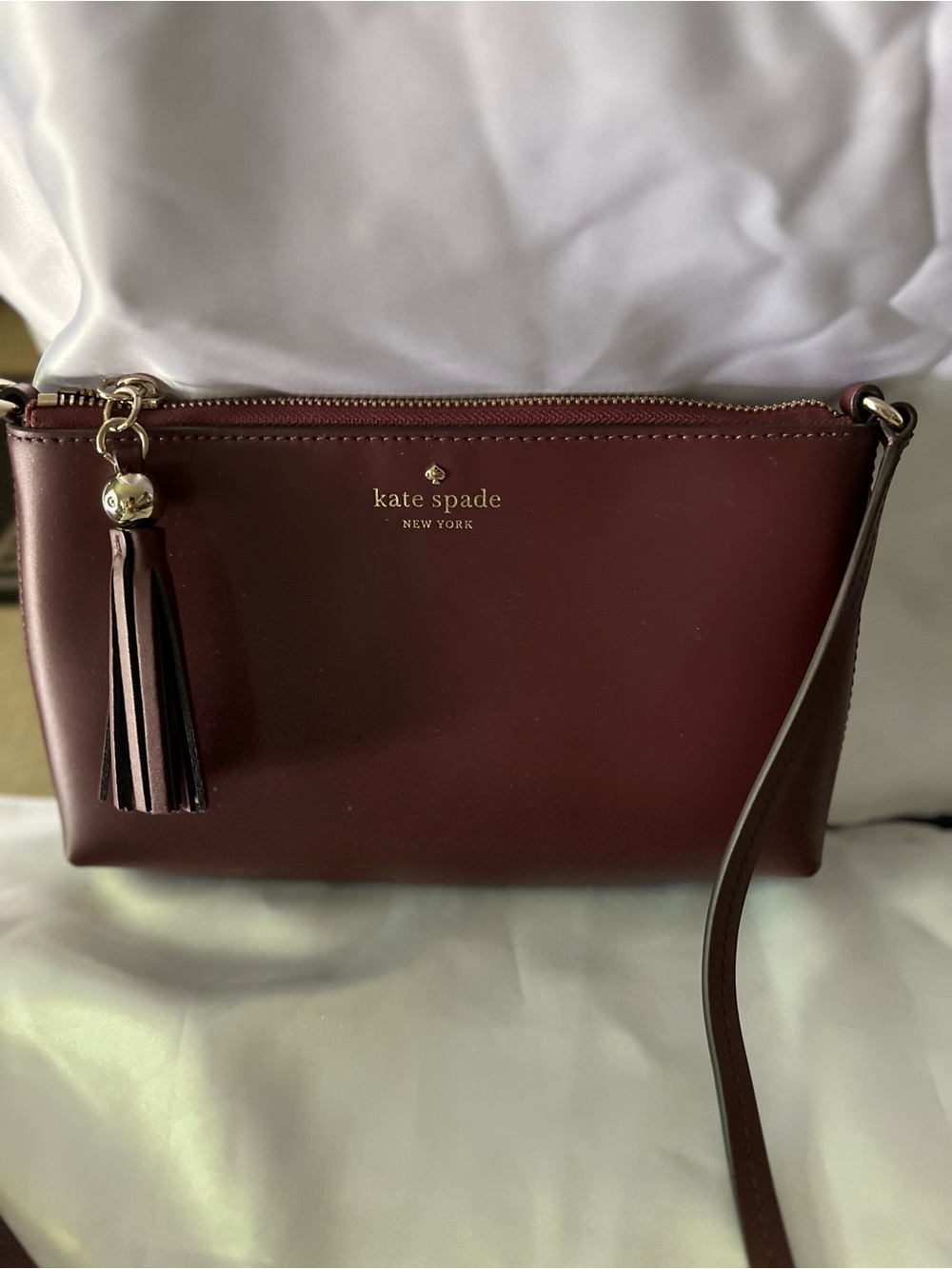 kate spade Burgundy Leather Tassel Crossbody Bag
